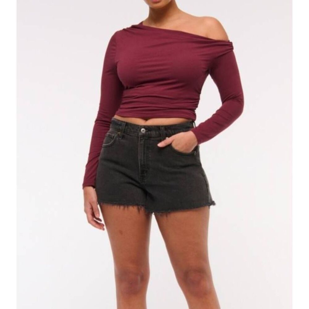 New Abercrombie & Fitch Curve Love High Rise 90s Cutoff Short in Black Size 37